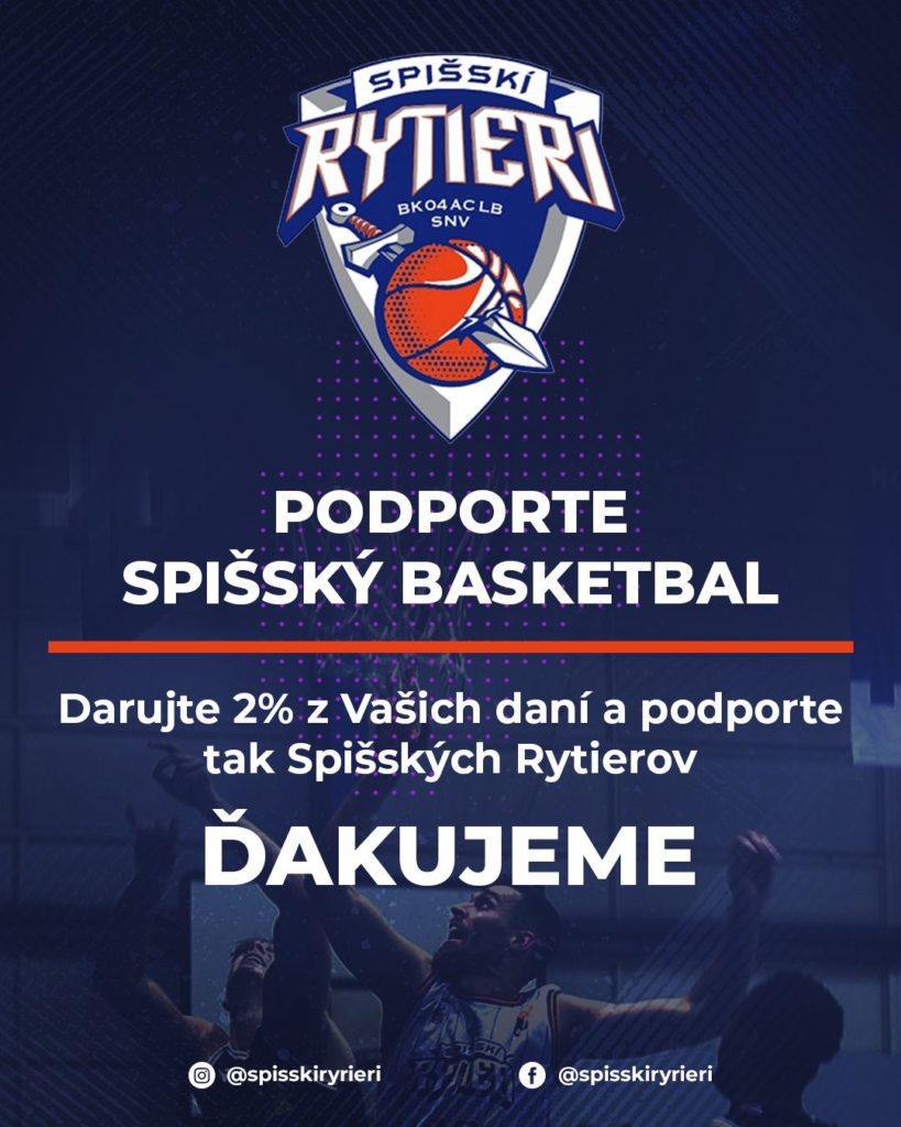 DARUJTE NÁM 2 % Z VAŠICH DANÍ A PODPORTE SPIŠSKÝCH RYTIEROV
